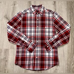 GAP Men's Red and White Plaid Button-Down Shirt